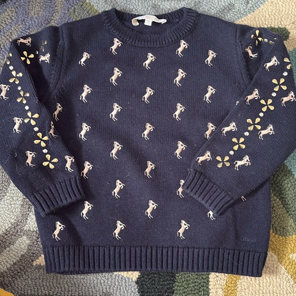 Chloe pink horse cotton and wool sweater size 3T